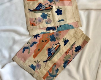 Vintage 1920s Japanese Printed Silk Pongee Boudoir Cases - Nightdress/Stockings/Handkerchief Pouches