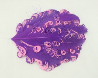 Purple on Pink Nagorie Feather Pads 2 tone Curled goose Feather Pads for Headband hair accessories Hair Clips Annielov Feather 10