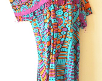Batik Abstract Plus Size Kaftan Caftan Kimono Sleeve AbayaBeachwear Maxi Dress - 2X, 3X, 4X & 5X