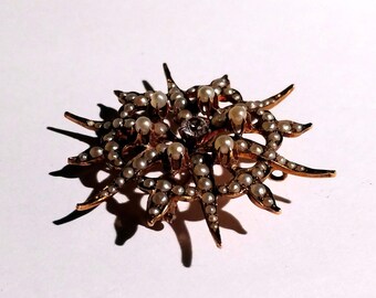 Diamond and Pearl 14K Gold Star Brooch
