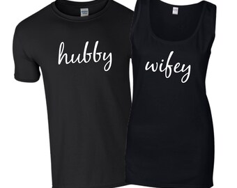 Hubby and Wifey T-Shirt Set Mr and Mrs Husband & Wife Wedding Gift Bride and Groom Couple Gift His and Hers Shirts Gifts for Couples