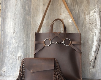 Leather Equestrian Bag in Chocolate Brown Distressed Leather - Gift for Her - Horse Lover - Horse Bit Bag by Stacy Leigh