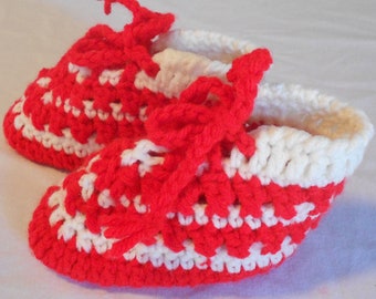 Baby Christmas Slippers Foot Warmers in Red and Winter White