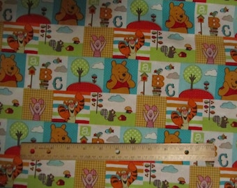 Pooh and Friends Bright Colored Blocked Cotton Fabric by the Yard