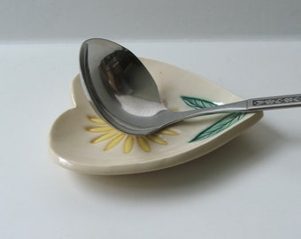 Ceramic Heart Plate, Sunflower, Hand Built, Hand Painted