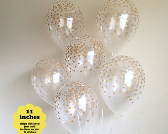 Gold Confetti Balloons Bridal Shower Decorations - 6 pack 11” Latex Balloon - Birthday Party Graduation Bachelorette Gold Party Decorations