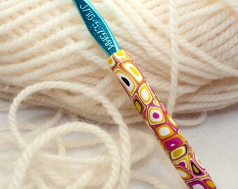 Polymer clay crochet hook, Boye new size J-10 or 5.75mm, ergonomic hook, decorative crochet hook, handmade design, ready to ship