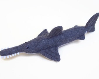 toy sawfish, stuffed swordfish, plush toy fish, waldorf toy, waldorf animal, wool toy, stuffed animal, child's toy toy fish