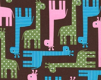 Giraffe Fabric, Zoo Fabric: Urban Zoologie Giraffe's Garden Brown by Robert Kaufman Fabric 100% cotton fabric by the yard 36"x44" (M131)