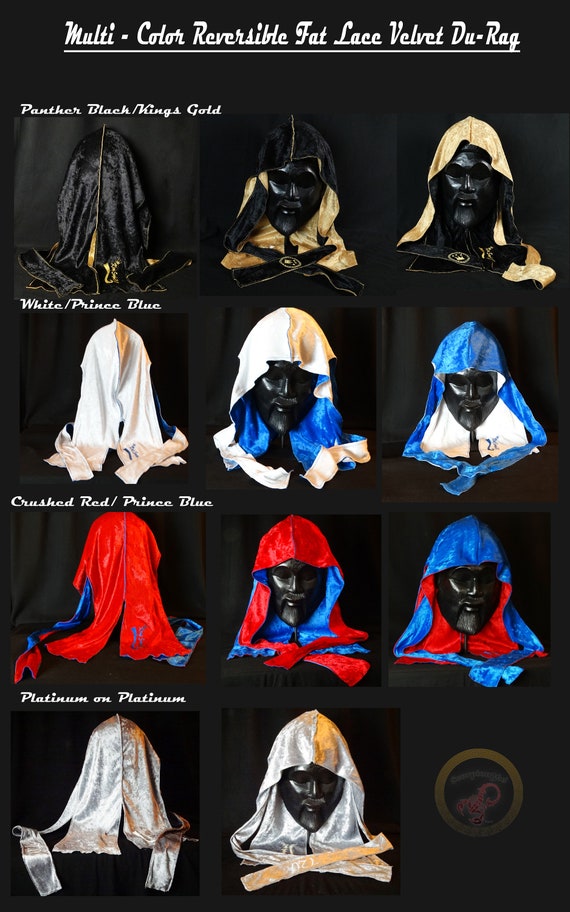 VELVET DU-RAG:Multi Color Reversible 24" King Scorpion 360 Fat Lace Custom Velvet Du-Rag Collection
