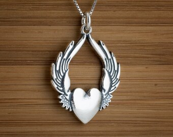 STERLING SILVER Winged Flying Heart Sufi My ORIGINAL Pendant Necklace or Earrings - Chain Optional