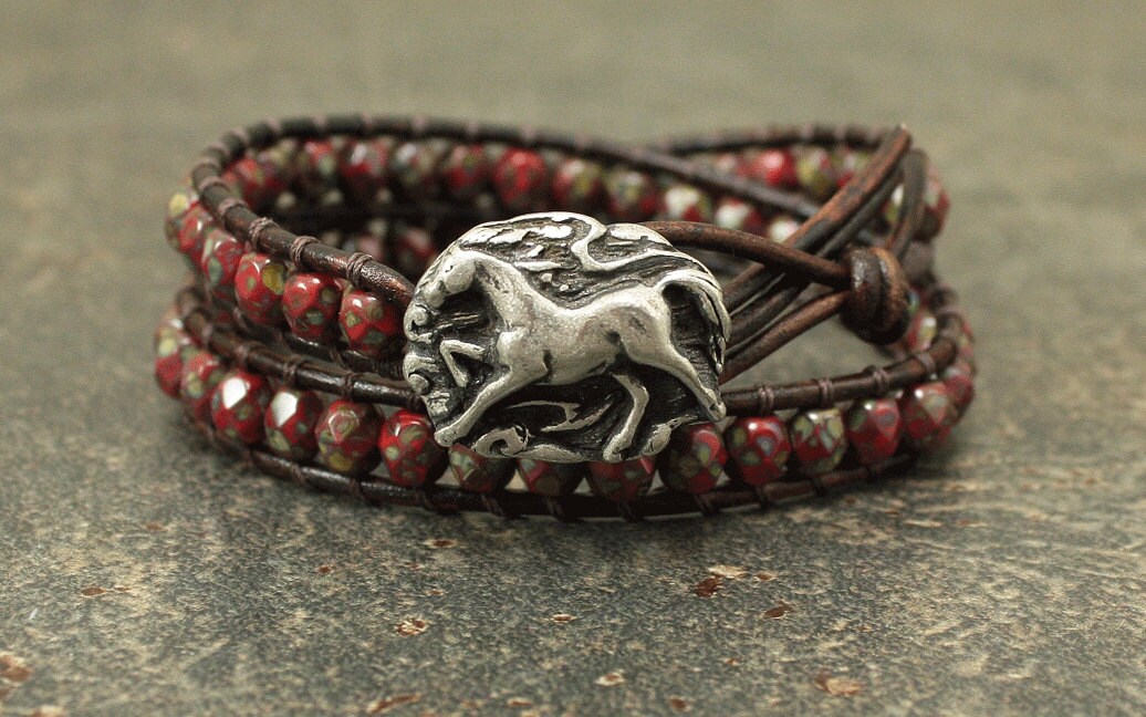 Unique Horse Jewelry Silver Red Horse Bracelet Colorful
