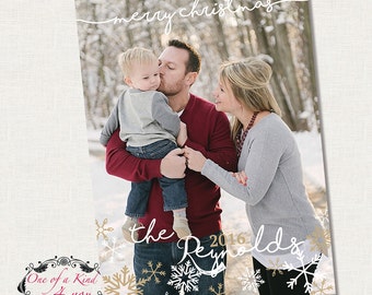 Digital Photoshop Christmas Photo Card Template, Photographer Template, Christmas Snowflakes Card, Instant Download