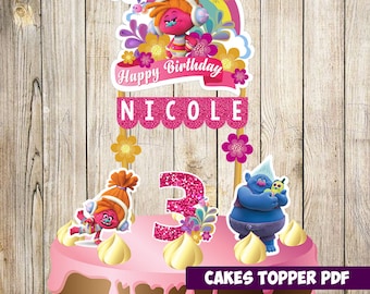 Trolls Cake Topper, Trolls Birthday, Trolls Party, Trolls Banderin, Custom and Printable Topper, Trolls birthday