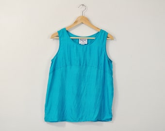 Silk Tank Top, 90s Minimal Tank Top, Oversized Tank Top, Simple Matte Silk Blouse, Vintage 90s Tank Top, Aqua Marine Turquoise Blouse