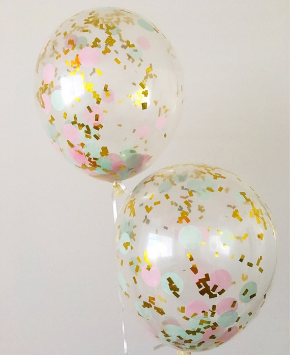 Pink Mint Gold Confetti Balloons Confetti Balloons Pink and