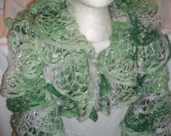Handmade Knit Ruffle Scarf appr 4 x 55