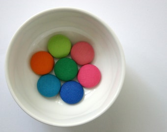 Fabric Covered Handmade Buttons - Mixed Set of 7 - 23 mm - 7/8 inch - Rainbow Brights Handmade Fabric Buttons