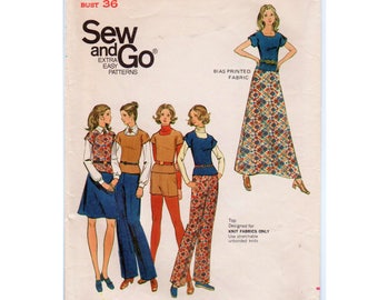 A-line Skirt Pattern Maxi Skirt Pattern Retro Shorts Pattern 1970s Pants Pattern BUTTERICK 6741 bust 36" Square Neck Top 1970s Fashion