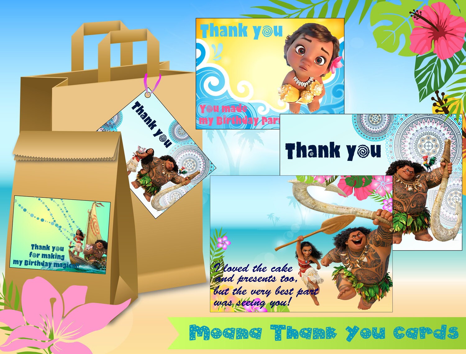 Moana Inspired Tags Moana Thank you tags Moana Thank You Cards
