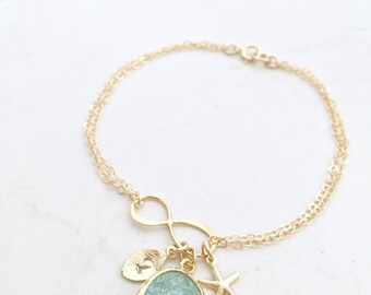 aigue marine Bracelet infini Bracelet Erinite starfish monogram bracelet lettre bracelet feuille aigue-marine bijoux de bijoux monogramme initiale