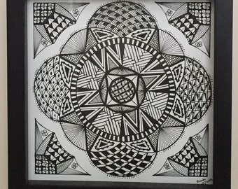 Circles - Original Zentangle Type Framed Drawing