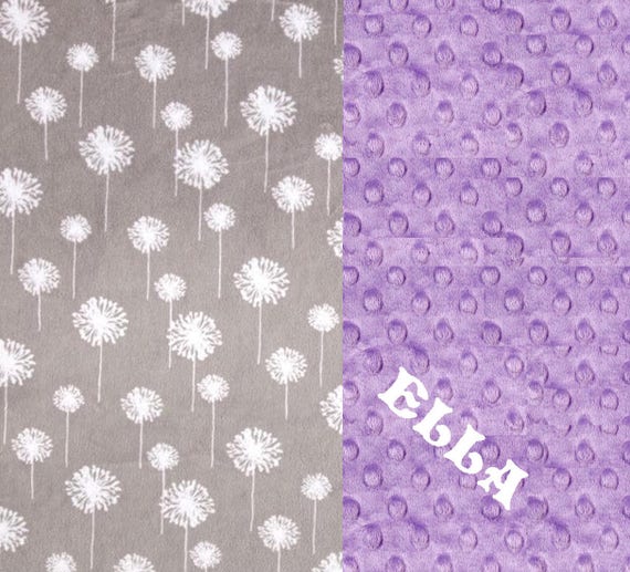 Kids Minky Blanket, 48 x 60 Gray Purple Floral Blanket, Toddler Blanket, Minky Blanket Girl, Personalized Blanket, Dandelion Blanket, Throw