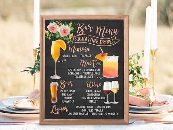 Digital Printable Wedding Bar Menu Sign Signature Drinks