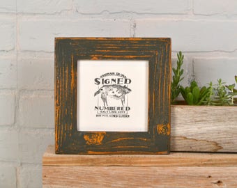 5x5" Square Picture Frame in Reclaimed Cedar with Super Vintage Orange under Sable Finish - IN STOCK - Same Day Shipping - 5 x 5 Reclaimed