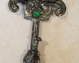 Altered Key - Steampunk Hinge and Wired Embellished Pendant