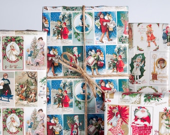Vintage Christmas Postcard Wrapping Paper