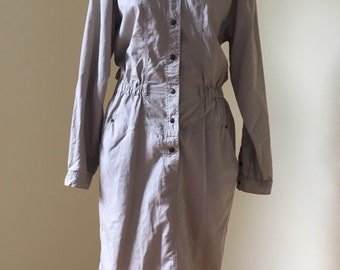 Vintage Designer 1980s Liz Claiborne 'Military' Style Dress-Pale Sand Colour-Approx Size 10. VGC