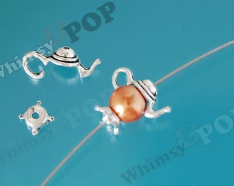 3D Bead Cap Set Tibetan Silver Color Teapot Bead Findings, Teapot Charm, Teapot Bead Caps, 21mm x 11mm (R9-055)