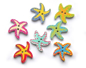 10 Assorted Starfish Wooden Buttons