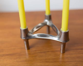 Scandinavian Metal Candlestick Holder / Danish Modern Atomic Design Taper Candle Holder / 1960's Mid Century Modern Space Age Decor