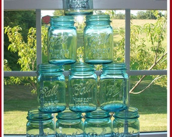 10 GENUINE Vintage Blue Ball Mason Jars PINT size