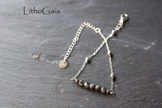Labradorite Bar Bracelet or Anklet 925 Silver, birthstone Bracelet, Labradorite jewelry Zodiac Gift for Her, Labradorite beads Anklet