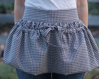 Gardening Apron, Farm Apron, Gathering Apron, Drawstring Apron, Produce, Harvest, Crafting Apron for Women, Cotton, Blue check