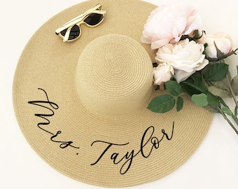 Personalized Sun Hat Floppy Beach Hat Floppy Sun Hat Custom Personalized Floppy Hat Beach Bride Hat Honeymoon Hat Mrs Hat (EB3270P)