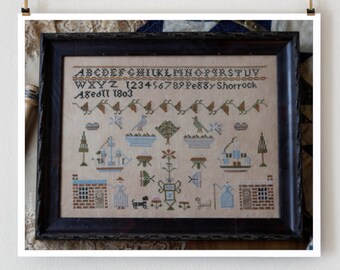 PLUM STREET SAMPLERS Antiques Peggy Shorrock 1803 counted cross stitch patterns reproduction sampler at thecottageneedle.com