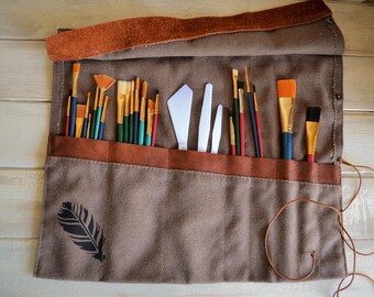 Paint Brush Roll, Artist Roll, Paint Brush Organizer, Artist pouch, Paint Brush Holder, Painters Travel Case