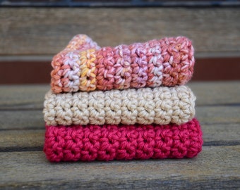 Three Crochet Cotton Dishcloth / Washcloth