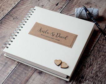 Classic Rustic Wedding Guest Book with Wooden Hearts, Personalised and Handmade Wedding Guestbook
