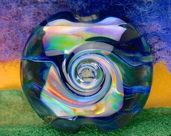 Handmade Lampwork Beads "Distant Planet" SRA Glass Focal Bead Lentil ~ OOAK Textural Organic Silver Glass Lustre ~ True Blue