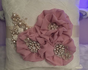 Dusty rose Hand made ring/ crown crown pillow
