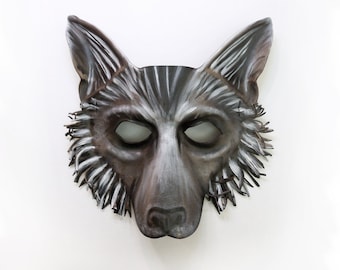 Leather Wolf Mask or Fox Dog Shepherd grey brown black Entirely Handcrafted very lightweight and easy to wear or display