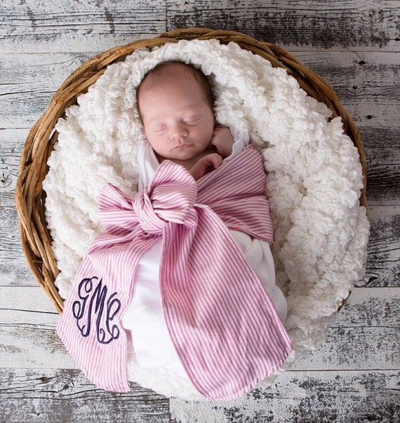 Monogrammed Swaddle blanket swaddle bow newborn photos