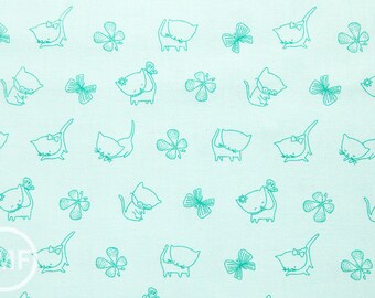 Kitten's Meow Kitties in Spearmint, Heather Rosas, 100% Cotton, Camelot Fabrics, 6141405 1