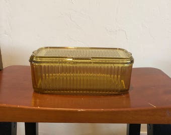 Vintage Amber Gold Ribbed Glass