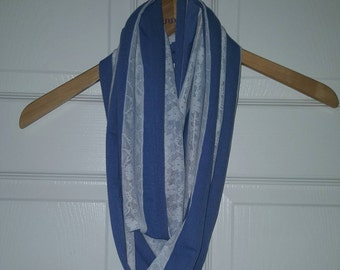Blue and white lace infinity scarf
